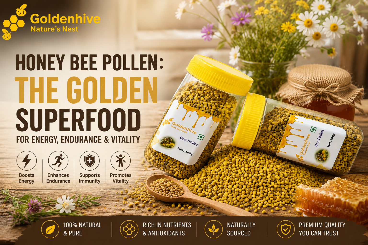 Golden Hive Honey Bee Pollen: The Golden Superfood for Energy, Endurance & Vitality