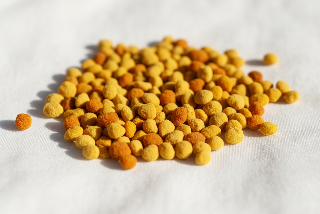 Raw bee pollen image on a plain sheet